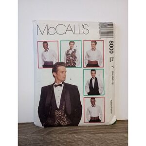 McCalls 8000 -‎ Mens Formal Vest Bow Tie Cummerbund Pattern Cut Size Y (S,M,L)